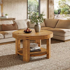 Table basse ronde Tribesigns à 2 niveaux en bois massif, marron naturel avec anneau annuel, table d'appoint de style farmhouse pour salon - Product Image 6