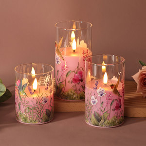 مجموعة ميرمي من 3 شموع زجاجية عمودية بإضاءة LED لتزيين المنزل - Product Image 1