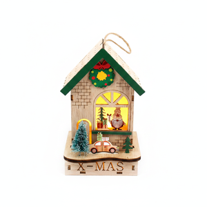 Mini 4 \ "X6.5 \" X3.5 \ "LED Light-Up Navidad Casa de madera Artesanía Producto de Navidad Fábrica rápida Cajas personalizables 144PCS/CS - Product Image 2