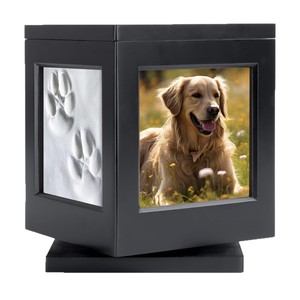 Pet <b>Urn</b> With Rotating Base Photo Frame Square Wood 16x11x11 Cremation Box For Dog <b>Cat</b> Memorial - Product Image 3