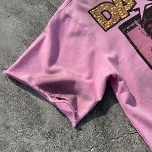 T-shirt de luxe pour homme, col rond, déchiré, avec strass personnalisés, motif graphique vieilli, coupe courte et carrée, effet délavé vintage - Product Image 4