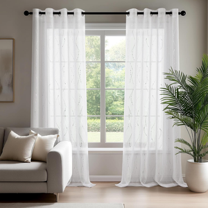 Voilage Moderne Argenté à Pois, Rideau Transparent Filtrant la Lumière avec Œillets pour Salon, Chambre et Décoration Intérieure - Product Image 1