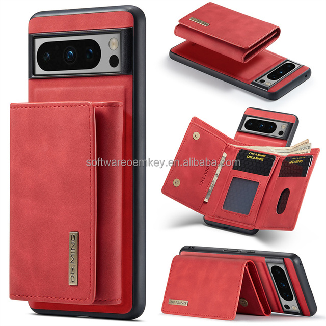 Shockproof 3 Fold Wallet Leather Case Card Slots Detachable Slim Cover for Google Pixel 5A 6 6A 6Pro 7 7A 7Pro 8 8A 8Pro Fold