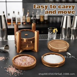 Wooden Round Salt Rim Tray For Cocktail <b>Bar</b> <b>Tools</b> Reusable Brown Rustic Style Home Office Use - Product Image 2