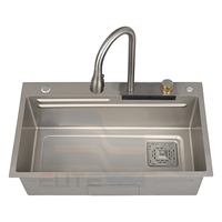 Robinet de cuisine cascade multifonctionnel en acier inoxydable gris argenté de 76 cm pour évier de cuisine
