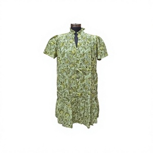 Femmes décontracté 100% coton robe mi-longue imprimé bloc floral col en v chaîne plus proche lâche Silhouette tissé coton doublure Mini robe - Product Image 1