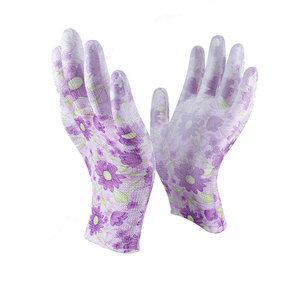 Guantes DE TRABAJO antideslizantes antiestáticos Flor Rosa Impreso PU Recubierto EN388 Certificado Poliéster Algodón Jardinería Trabajo de seguridad - Product Image 2