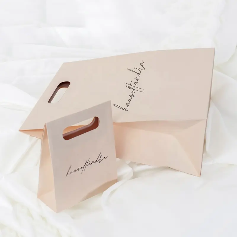 Custom logo Printed Shopping die-cut handles design wig packaging pink gift premium fancy perfume Kraft paper bags