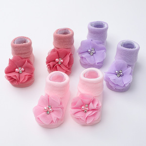 Handmade Pearl Flower <strong>Headband</strong> and Crew Sock Set for <strong>Babies</strong> Pure Color Breathable Knitting Cross-Border Design - Product Image 6