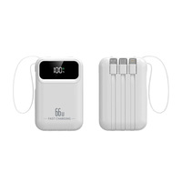 Batterie externe à charge rapide 20000mAh, grande capacité, alimentation portable avec câble intégré, personnalisation