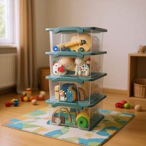 Rotho <b>Storage</b> <b>Box</b> Evo Safe Transparent Stackable Kids Toy Organizer 4 Tier <b>Drawer</b> Set - Product Image 3
