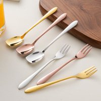 Ensemble de cuillères à dessert et fourchettes à fruits multicolores à long manche en acier inoxydable, finition poli miroir, vaisselle, support vente en gros et personnalisation