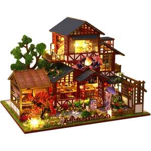 Hand montierte japanische Villa Puppen häuser im alten Stil Modells pielzeug Montieren Sie Spielzeug 3D Holz puzzle DIY Miniatur