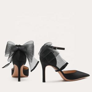Fil de maille <span class=keywords><strong>noir</strong></span> soie et satin bride à la cheville nue chaussures à talons hauts pour femmes chaussures sandales à talons pour dames chaussures de banquet - Product Image 4