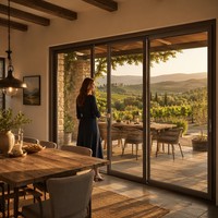 Porte coulissante en aluminium et verre de style européen pour villa, configuration 3 panneaux, verre trempé transparent avec revêtement Low-E, adaptée