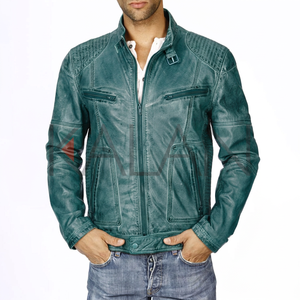 Chaqueta Blusón de Piel de Oveja Lavada Marrón para Hombre KLJM1, Cuello Alto, Cuatro Bolsillos Delanteros de Lona, Chaqueta Moderna y a la Moda - Product Image 2