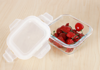 Ensemble de 4 bols en verre borosilicate trempé pour micro-ondes, carrés, hermétiques, avec compartiments, pour la conservation des aliments