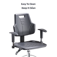 Chaise de laboratoire ESD en cuir PU, antistatique, dossier anti-poussière, bleu/noir, pour salle blanche, hauteur réglable, vérin à gaz, pivotante