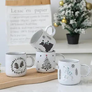 독특한 디자인 가정 용품 장식 양각 흰색 맞춤 석기 럭셔리 차 커피 머그잔 크리스마스 선물