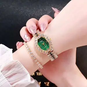 High quality Popular Colorful Diamond Watch Wine Bucket Square Full Diamond Bracelet Watch for women