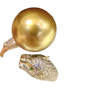 Bague Kajia Tête de Léopard en Argent 925 avec Incrustation de Zircon Exquis et Perle d'Or Naturelle 13-12mm, Motif Géométrique Basique en Or Épais, Taille Turquoise - Product Image 5