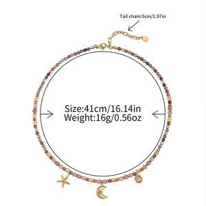 Collar de Piedras Naturales Estilo Bohemio Rosa con Dijes de Estrella y Luna, Collar Único, Accesorios de Verano - Product Image 6