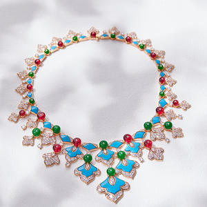 El más nuevo collar de Gargantilla azul turquesa chapado en oro con forma de <span class=keywords><strong>abanico</strong></span> de lujo para conjuntos de joyas de fiesta de noche - Product Image 2