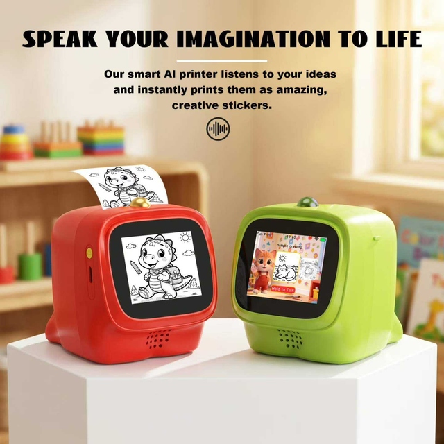 Smart AI Voice Mini Sticker Printer Voice-to-Image Thermal Printer with Color Screen Preview Black White Inkless Label Printing