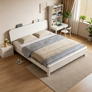 Minimalist <b>Queen</b> <b>Size</b> Storage <b>Bed</b> <b>Frame</b> with MDF Panel and Fabric Upholstery - Product Image 1