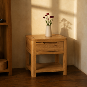 Mesita de Noche Escandinava de Madera Maciza con Cajón de Almacenamiento y Estante Inferior, Gabinete Contemporáneo para Dormitorio - Product Image 3