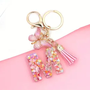A-Z alfabet Resin kupu-kupu lucu gantungan kunci huruf inisial gantungan kunci tas ransel jimat Earbud Aksesori penutup LWD - Product Image 1