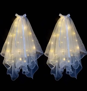 Velo da Sposa Luminoso con LED, Fiocco e Perle, Accessorio per Capelli che si Illumina al Buio per Feste di Matrimonio, Compleanno e Cosplay - Product Image 2