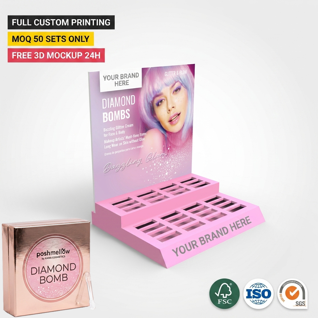 Wholesale Custom PVC Luxury Countertop Cosmetic Display Stand Skin Care Face Cream Body Cream Retail Beauty Display Rack Shop — view 1