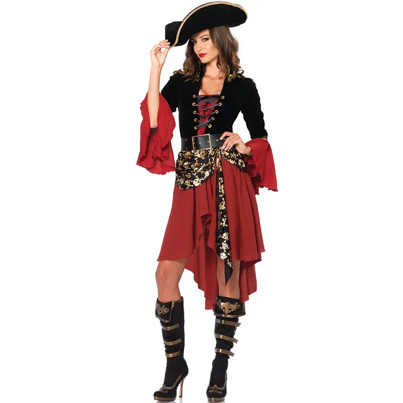 Fantasia sexy feminina de halloween, uniforme de jogo pirata para cosplay, fantasia