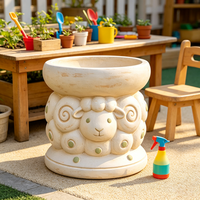 Pot de fleurs décoratif en résine fait main et peint à la main, sculpture de mouton vintage crème, ornement de jardin animalier pour patio et cour