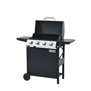 Barbecue au gaz propane Db 4 brûleurs en acier inoxydable 34000 Btu avec deux étagères, couvercle et roues pour patio, jardin et usage domestique - Product Image 1