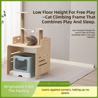 MEEW Arbre à chat moderne en bois à plusieurs niveaux avec grotte fermée, poteaux à gratter en sisal, support amovible pour bac à litière, design écologique