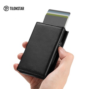 Portefeuille pour cartes de crédit TVC302p Classic Exquisite en aluminium <span class=keywords><strong>noir</strong></span>, étui à cartes escamotable, <span class=keywords><strong>porte</strong></span>-cartes en <span class=keywords><strong>cuir</strong></span> véritable pour hommes - Product Image 6