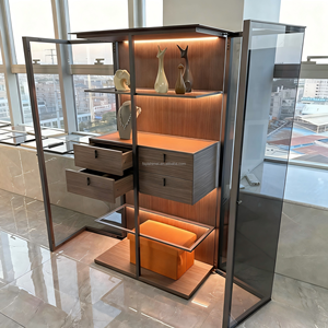 Gabinete de exhibición de pared de vidrio de gama alta de perfil de aluminio de Metal de lujo moderno minimalista con puerta para sala de estar - Product Image 3