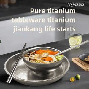 ชุดภาชนะอาหารไทเทเนียมแบบนำกลับมาใช้ใหม่ได้ตามต้องการประกอบด้วยชามตะเกียบช้อนและจานสำหรับเป็นของขวัญทางธุรกิจ - Product Image 4