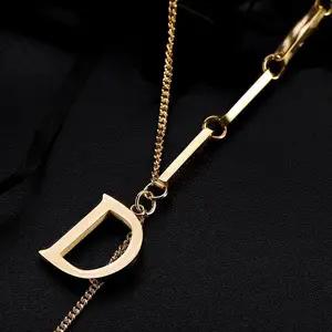 Délicat nouvelle lettre initiale de A-Z hommes femmes Ca Pvd audacieux bijoux en acier inoxydable épais 18K or deux pendentif collier