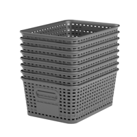 Panier de rangement en plastique tressé durable aspect rotin avec poignées pour l'organisation de bureau, la cuisine et le gain de place