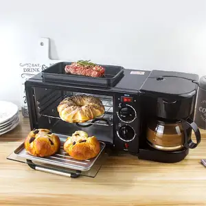 อาหารเช้าแบบ3 in 1เครื่องทำหม้อกาแฟเตาอบไฟฟ้าใช้ในบ้านเครื่องทำอาหารเช้า