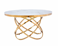 Vente chaude Moderne Rond Verre Marbre Haut Base En Acier Inoxydable Table À Manger pour Hôtel Restaurant