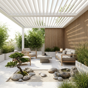 Pérgola de Jardín Motorizada Moderna, Gazebo Impermeable con Marco de Aluminio y Revestimiento de PVC, Independiente, para Terraza, Patio Trasero, Balcón, LT-010Y Alumi - Product Image 4