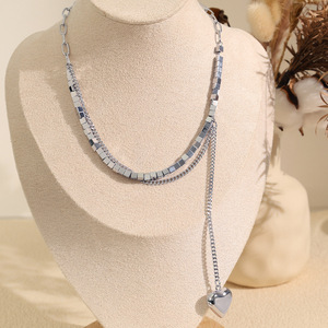 Collier avec pendentif en forme de cœur carré en argent, chaîne cubaine en acier inoxydable, bijoux à la mode pour femmes et hommes, Style Hip Hop XL361 - Product Image 1