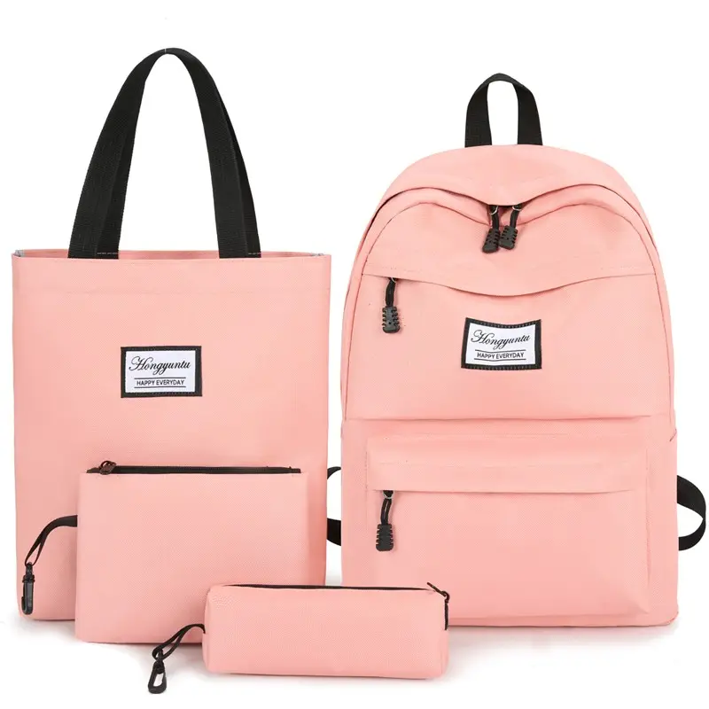 Wholesale large capacity school bags canvas 4pcs girls backpack set