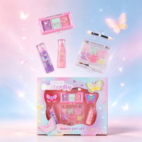 Coffret cadeau de maquillage papillon, kit cosmétique avec fards à paupières, gloss à lèvres, rouge à lèvres et pinceaux, boîte de beauté rose en gros