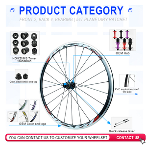 Jeu de roues de vélo de route 700c, frein V, roulement étanche QR, HG 11/12 vitesses, jantes en alliage d'aluminium, cliquet planétaire, clincher 12 vitesses - Product Image 2