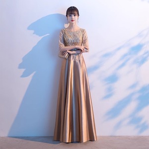 Women's Long Evening Dress Champagne Gold <b>Sequined</b> A-Line Boat Neck Empire Waistline Performance Costume - Product Image 2